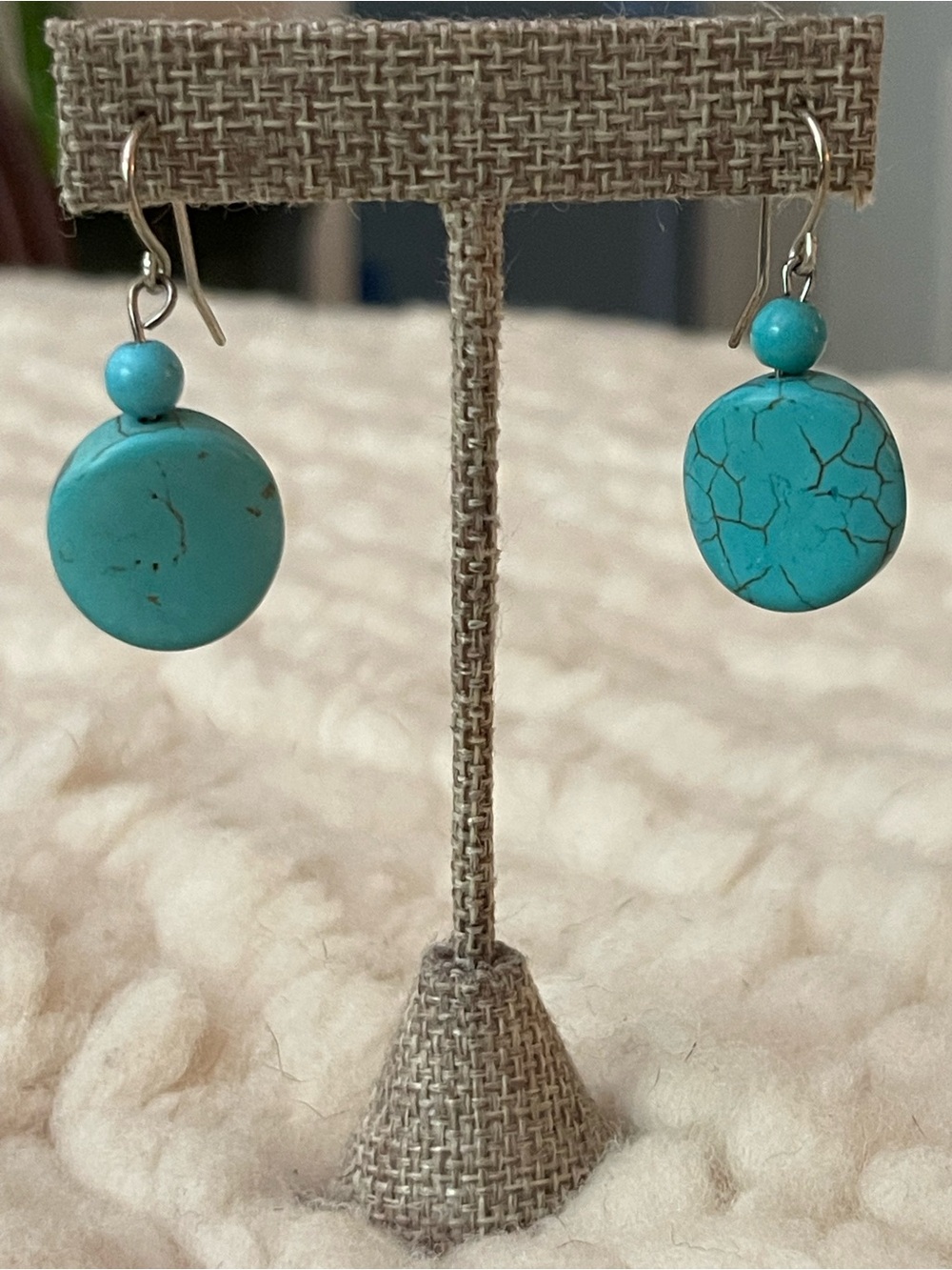 Sterling Silver Turquoise Drop Disc Earrings – Vibrant Blue Stone